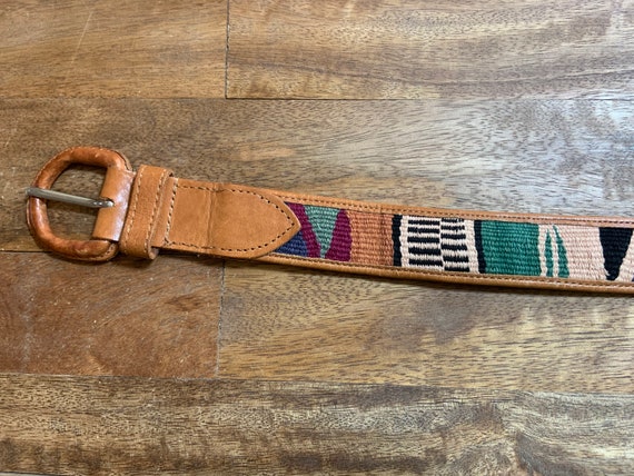 Vintage Brown Leather and Woven Textile  Belt 36” - image 6