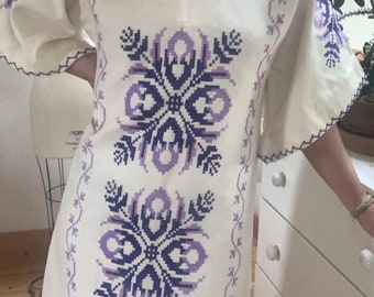 Vintage 1970’s Hand Embroidered Boho Maxi Dress Small, Vintage Hand Embroidered Kaftan Small