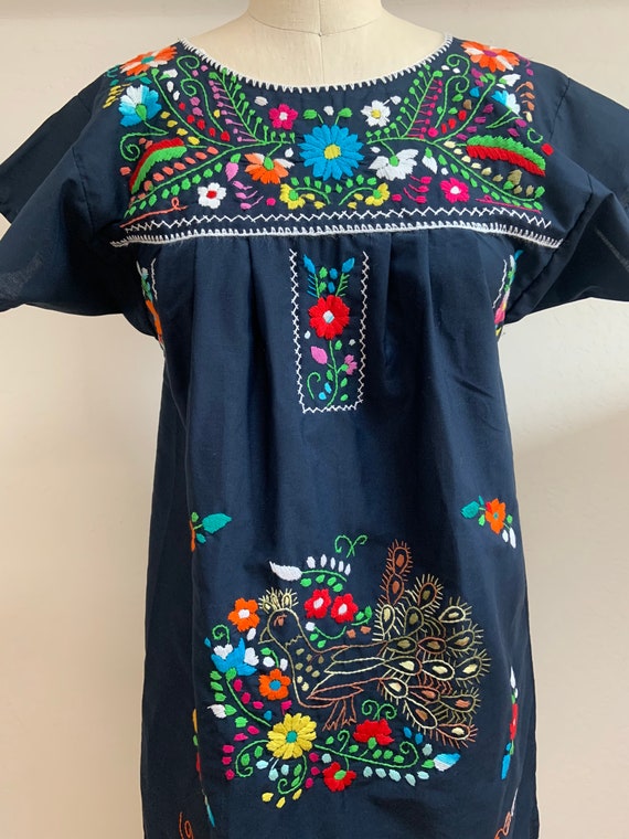 Vintage Hand Embroidered Peacock Mexican Puebla D… - image 3