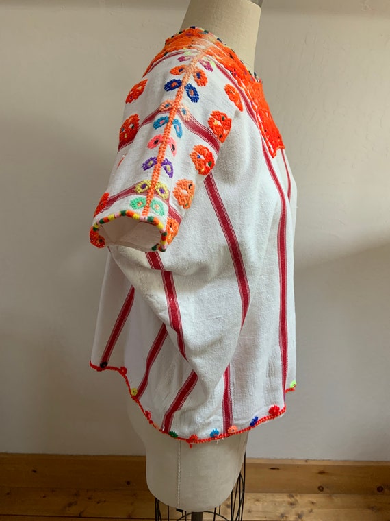 Vintage Hand Embroidered Striped Mexican Huipil - image 2