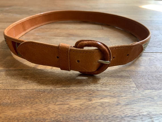 Vintage Brown Leather and Woven Textile  Belt 36” - image 2