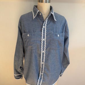 Camisa Chambray Vintage Pintada a Mano Talla Grande