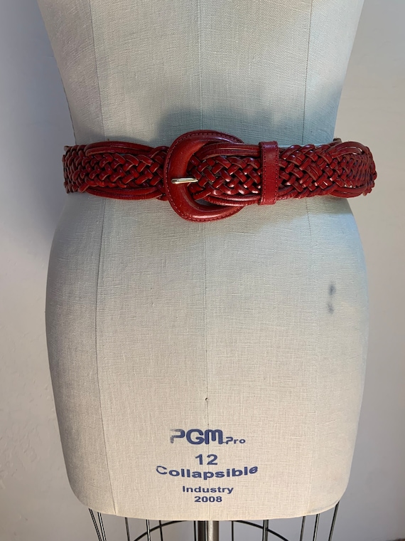 Vintage Braided Red Leather Belt 34”