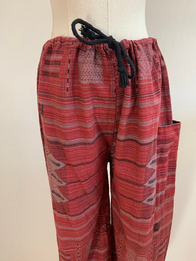 Vintage Boho Woven Drawstring Waist Joggers Small