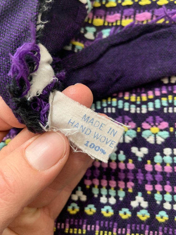 Vintage 1960’s Purple Hand Woven Cotton Guatemala… - image 7