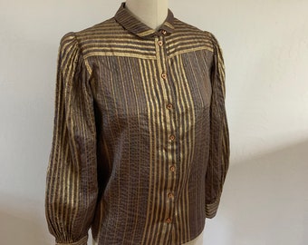 ヴィンテージ 1980年代 メタリックゴールドストライプブラウス ミディアム