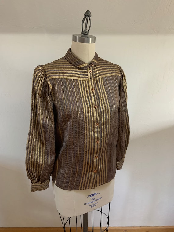 Vintage 1980’s Metallic Gold Stripe Blouse Medium