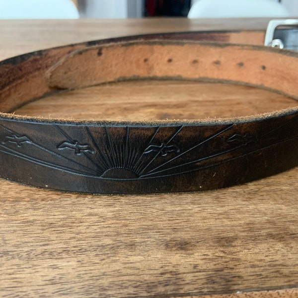 Vintage Brown Leather Bird Belt 32”