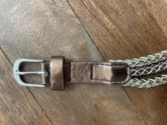 Vintage Metallic Gold Bronze Strappy Belt 34” - image 5