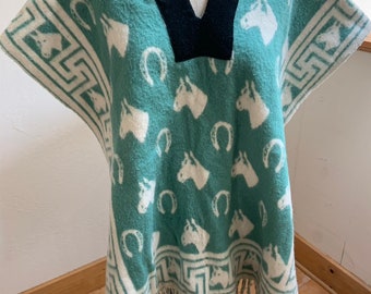 Vintage Reversible Mexican Blanket Poncho