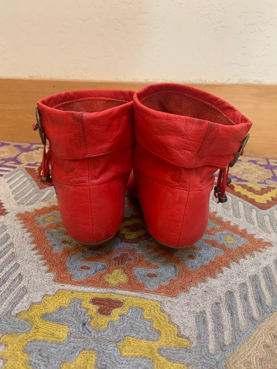 Vintage 1980’s Red Leather Booties with Concho Fr… - image 7