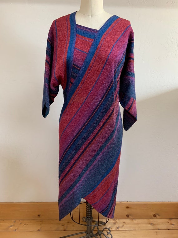 Vintage 1980’s Striped Hand Woven Textile Dress M… - image 2