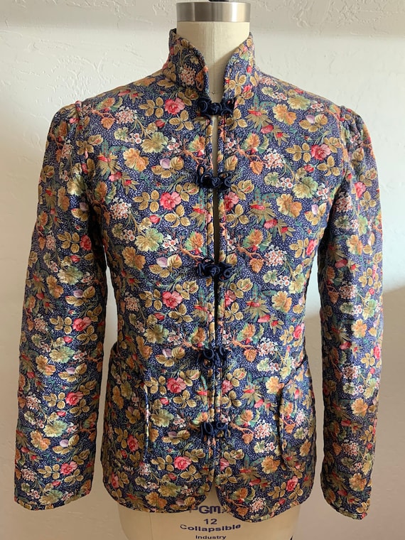 Vintage Floral Quilted Mandarin Collar Cotton Jack