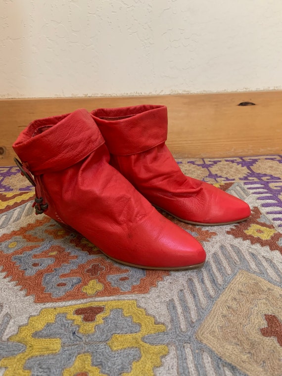 Vintage 1980’s Red Leather Booties with Concho Fr… - image 4