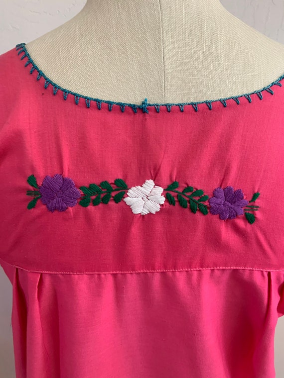 Vintage Pink Hand Embroidered Peacock Floral Pueb… - image 4