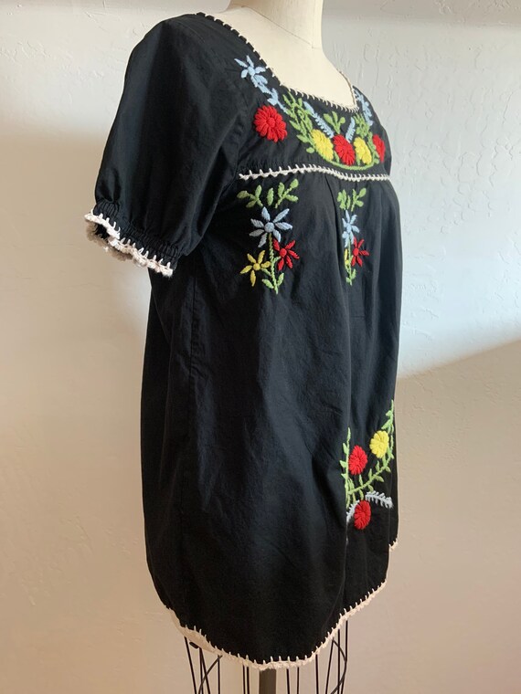 Vintage Embroidered Mexican Puebla Black Blouse S… - image 7