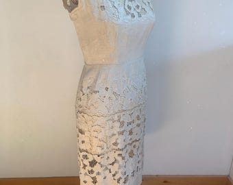 Vintage Linen Cutwork Lace Shift Dress Medium