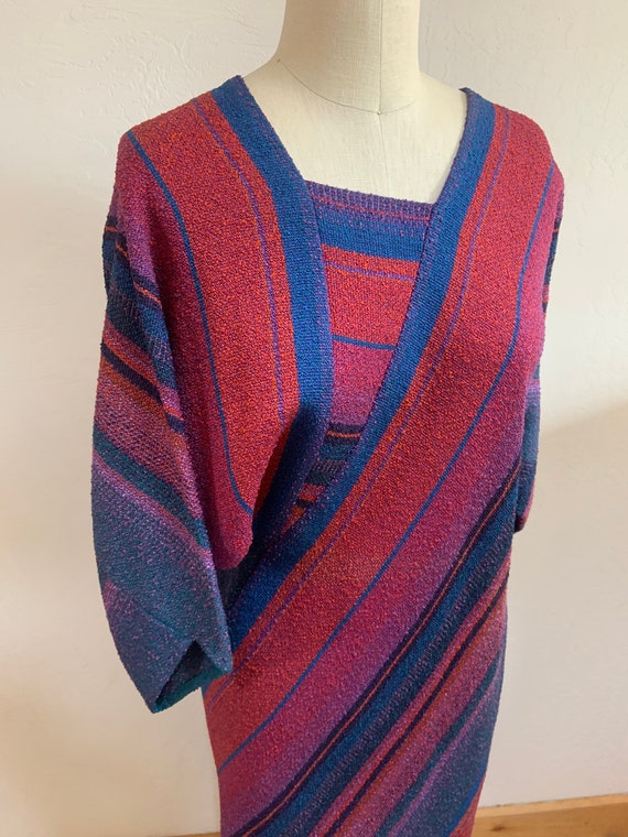 Vintage 1980’s Striped Hand Woven Textile Dress M… - image 1