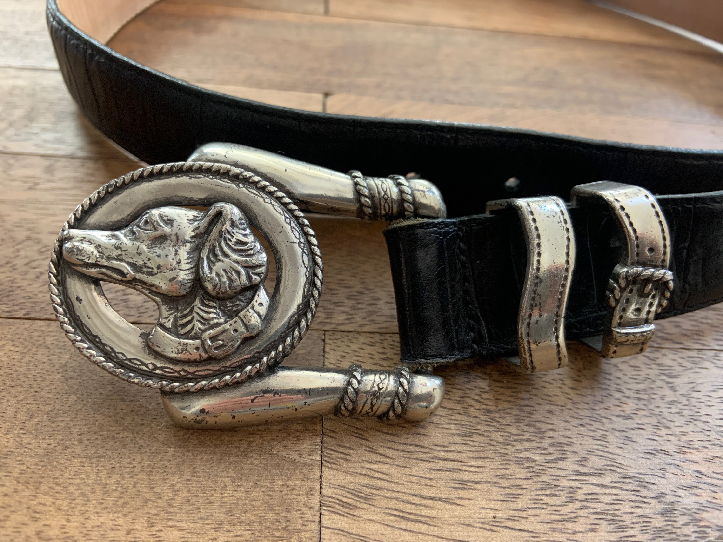 Vintage Leather Belt With Silver Dog Buckle 28” - Etsy