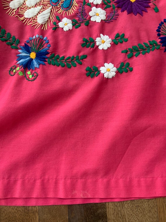 Vintage Pink Hand Embroidered Peacock Floral Pueb… - image 10