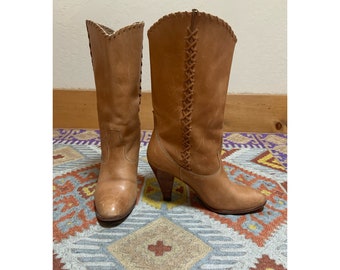 Vintage Brown Leather 3” Heel Cowgirl Boot Size 7M
