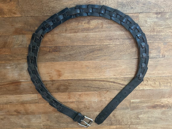 Vintage Top Grain Leather Woven Texture Brown Belt Size 38 38 Western 1-1/2 main image 4