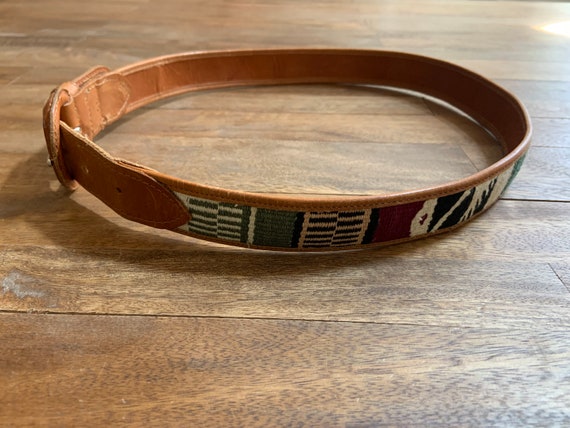 Vintage Brown Leather and Woven Textile  Belt 36” - image 3