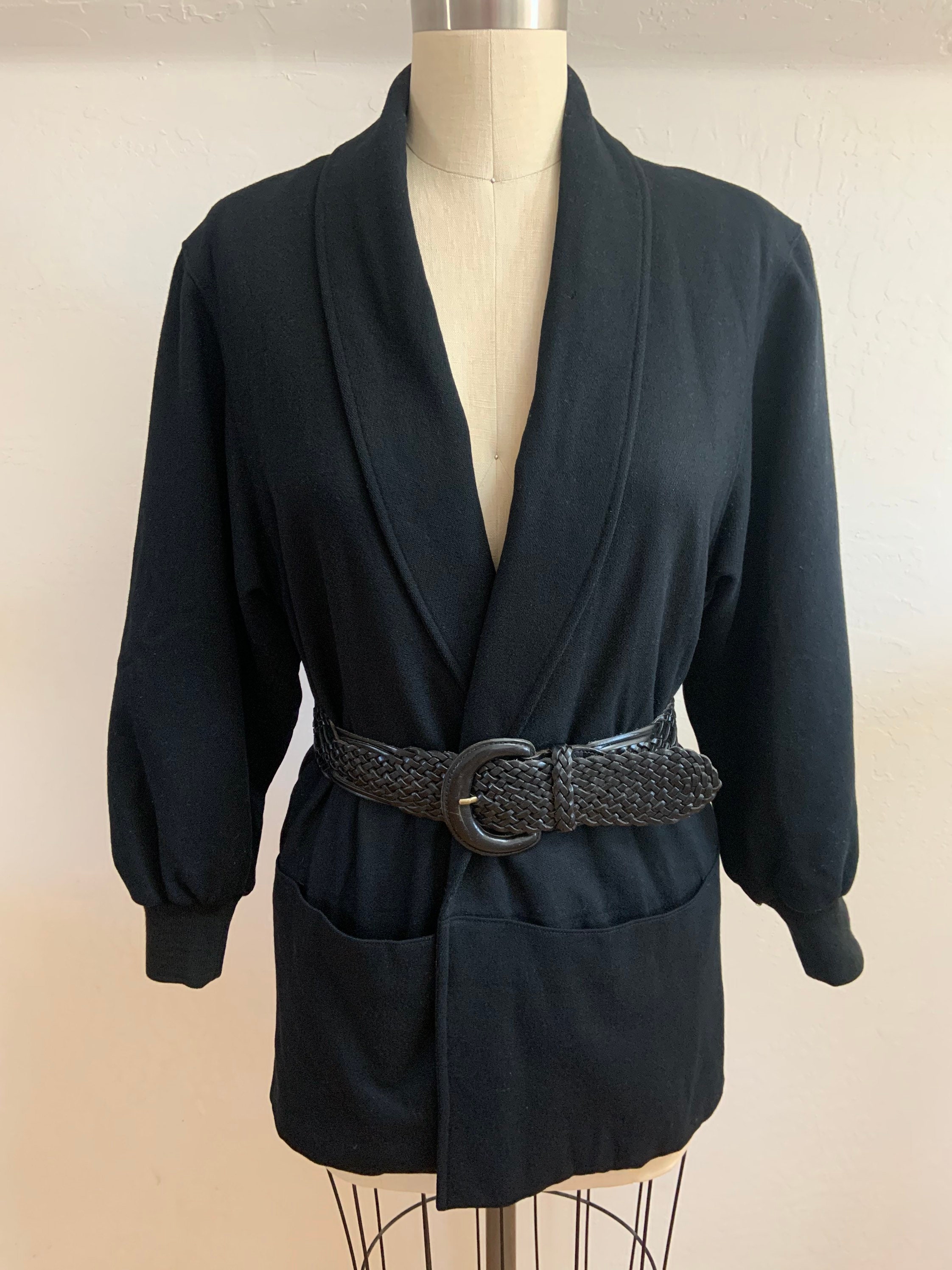 【80s】Vintage Shawl Collar Wool Coat USA VINTAGE 1940'S BLACK WOOL SWING STYLE COAT WITH SHAWL COLLAR