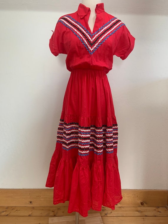 Vintage Red Squaredance Rockabilly Cowgirl Ric-Ra… - image 1