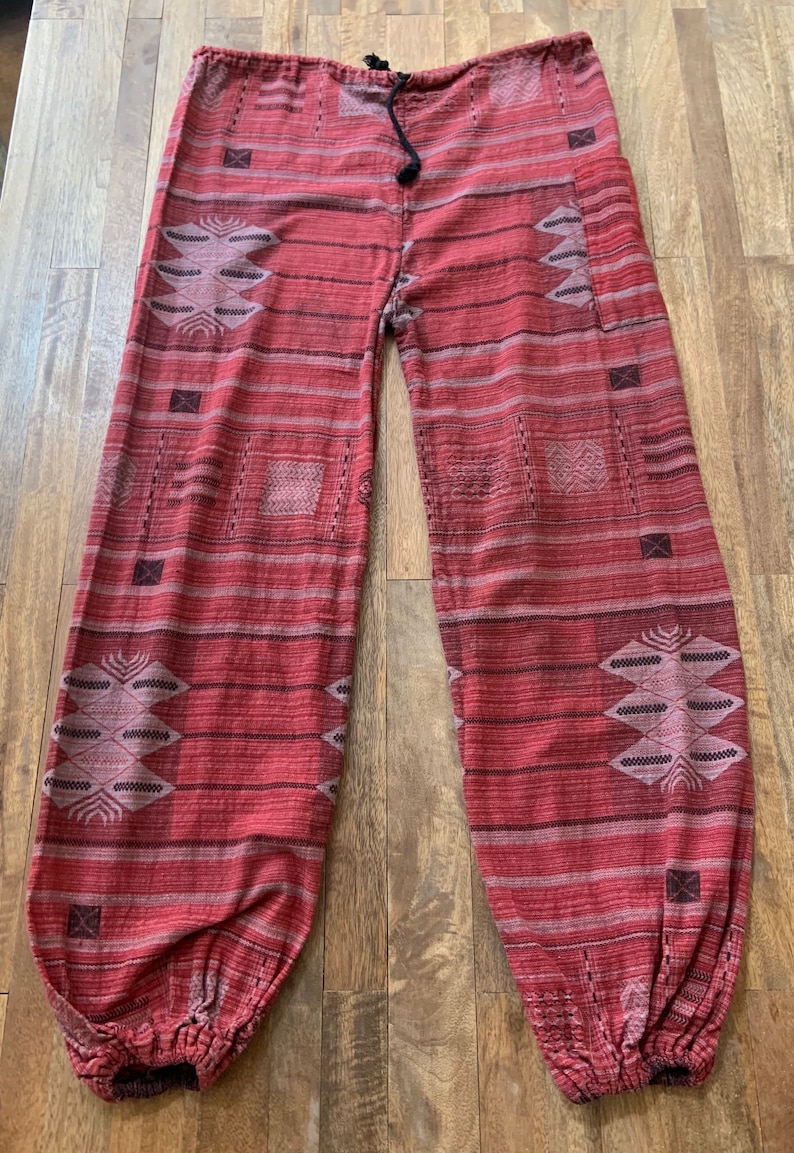 Vintage Boho Woven Drawstring Waist Joggers Small