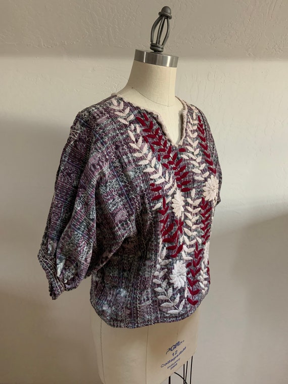 Vintage Ikat Hand Embroidered Puffed Sleeve Blouse