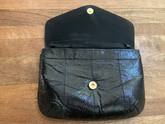 Vintage 1980’s Black Snakeskin Clutch, Vintage Bl… - image 3