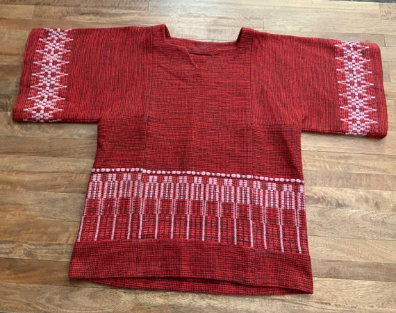 Vintage Hand Woven Red Wool Huipil Tunic, Hand Wo… - image 8