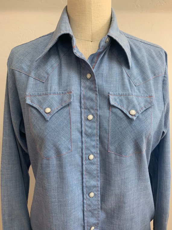 Vintage 1970’s Chambray Western Shirt Women’s Medi