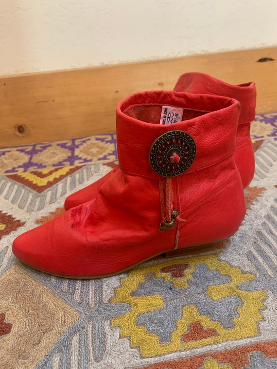 Vintage 1980’s Red Leather Booties with Concho Fr… - image 1