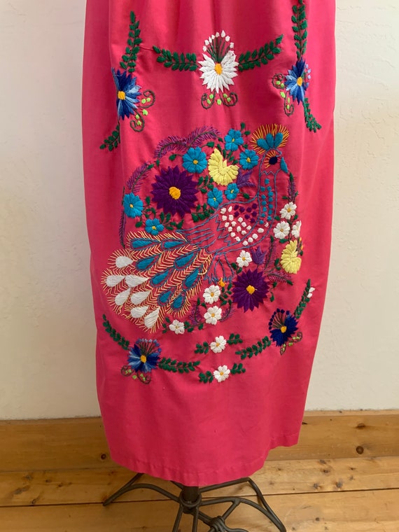 Vintage Pink Hand Embroidered Peacock Floral Pueb… - image 7