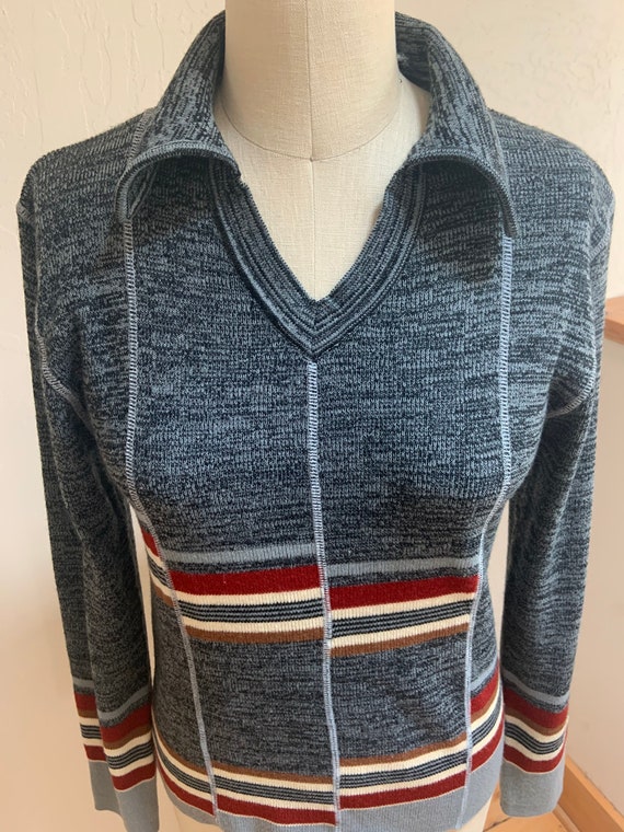 Vintage 1970’s Striped Marled Sweater - image 1
