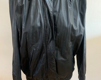 Chaqueta de cuero negra vintage de los años 80 mediana, chaqueta de cuero negra vintage