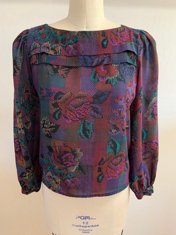 Vintage 1980’s Pixilated Floral Print Long Sleeve 