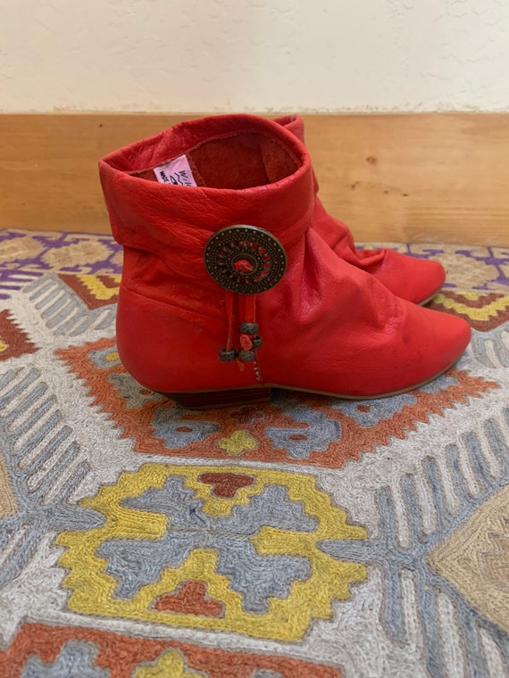 Vintage 1980’s Red Leather Booties with Concho Fr… - image 2