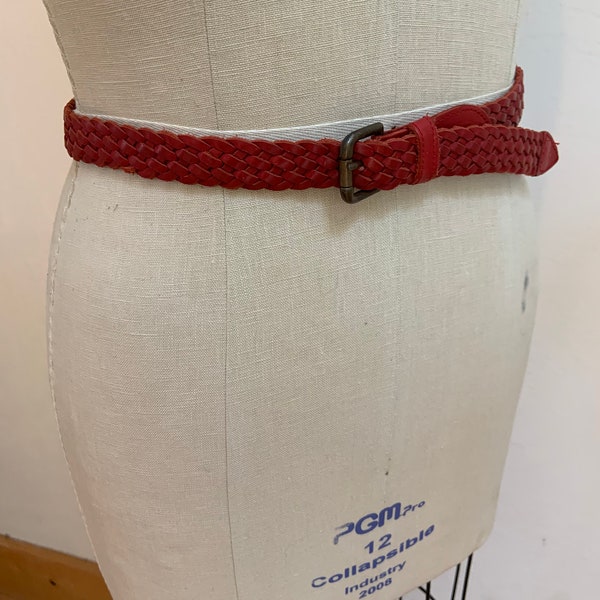 Vintage 1980's Red Braided Leather Belt 32”