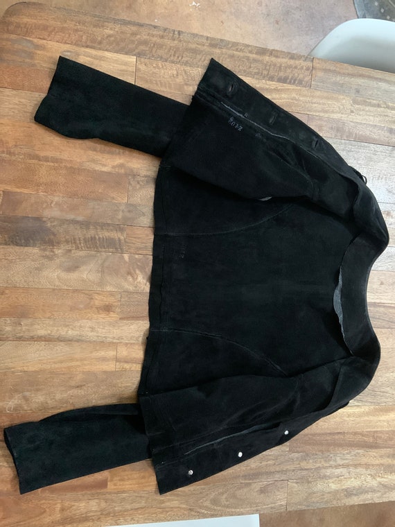 Vintage 1980’s Cropped Fringed Black Suede Jacket - image 9