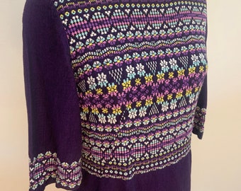 Vintage 1960’s Purple Hand Woven Cotton Guatemalan Mini Dress Medium