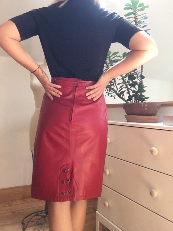 Vintage 1980's Red Leather Pencil Skirt - image 6