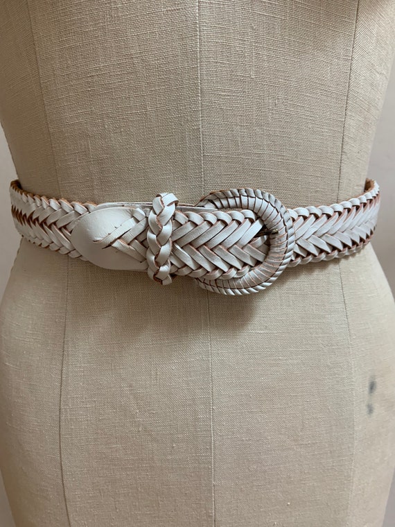 ホワイト編み込みレザーベルト ヴィンテージ ホワイト レザー 編み込みベルト 28 インチ - Etsy 日本