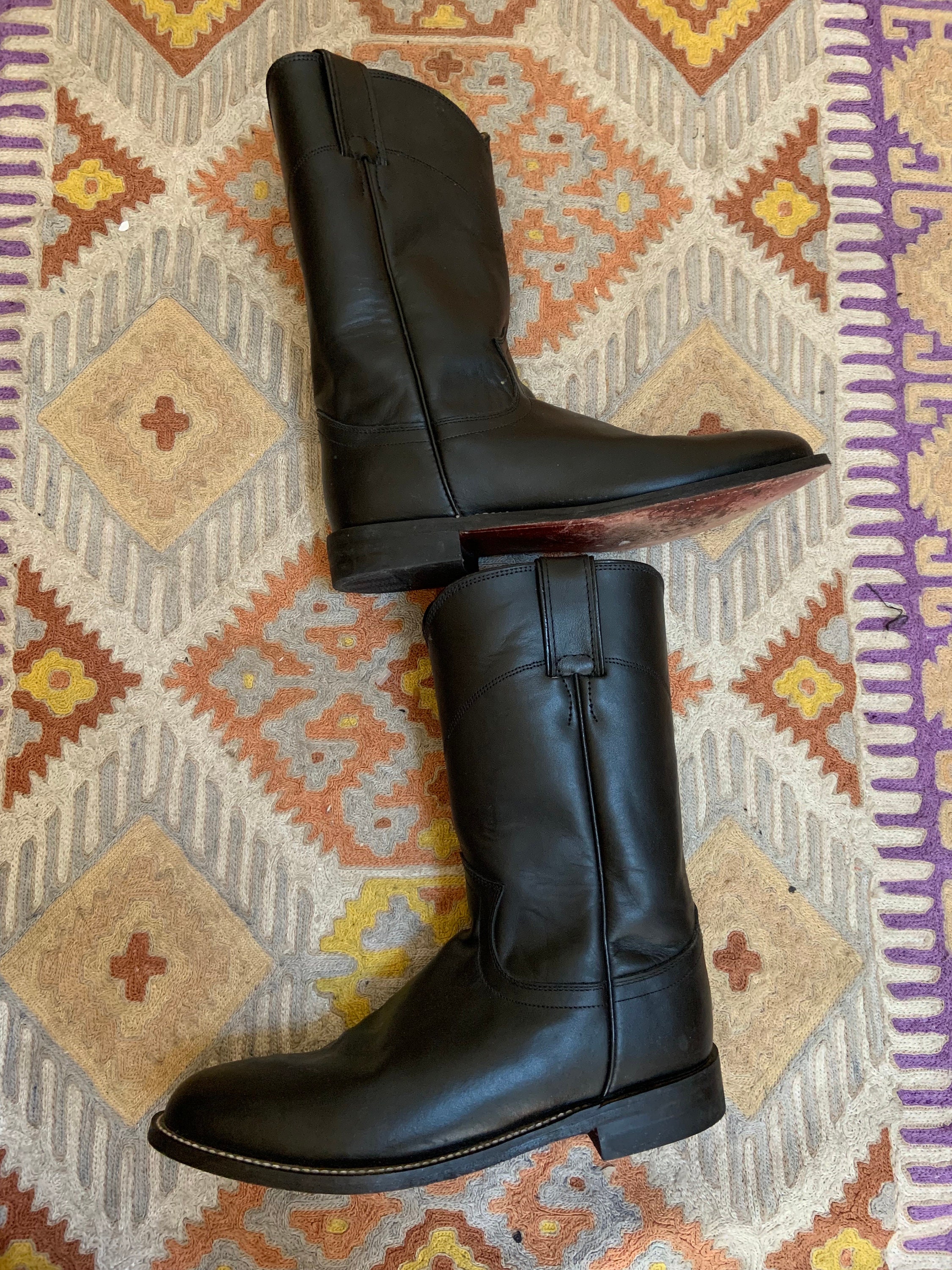 Vintage Black Leather Justin Roper Boots 7.5 Etsy