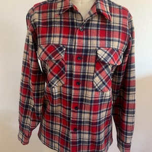 Vintage Red Blue Cream Wool Pendleton Shirt Medium