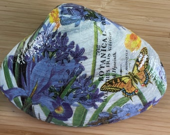 Butterfly Decoupage Sea Shell Trinket Dish