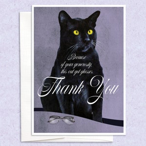 de remerciements pour lunettes de chat | carte drôle, carte de voeux, carte vintage, carte humoristique, carte d'amitié, carte de chat, carte de remerciement, toute occasion