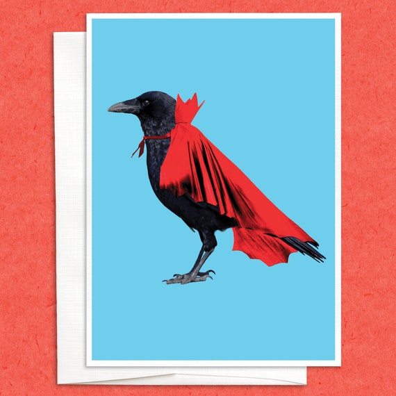 Crow With Cape Card Funny Greeting Card Bird Card - Etsy Hong Kong
